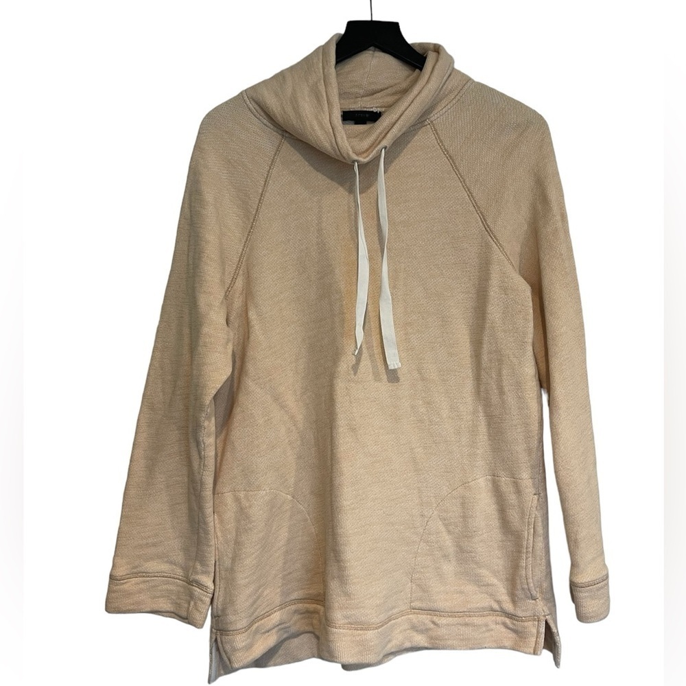 J Crew Draw String Cowl Neck Cotton Sweatshirt peach/cream color